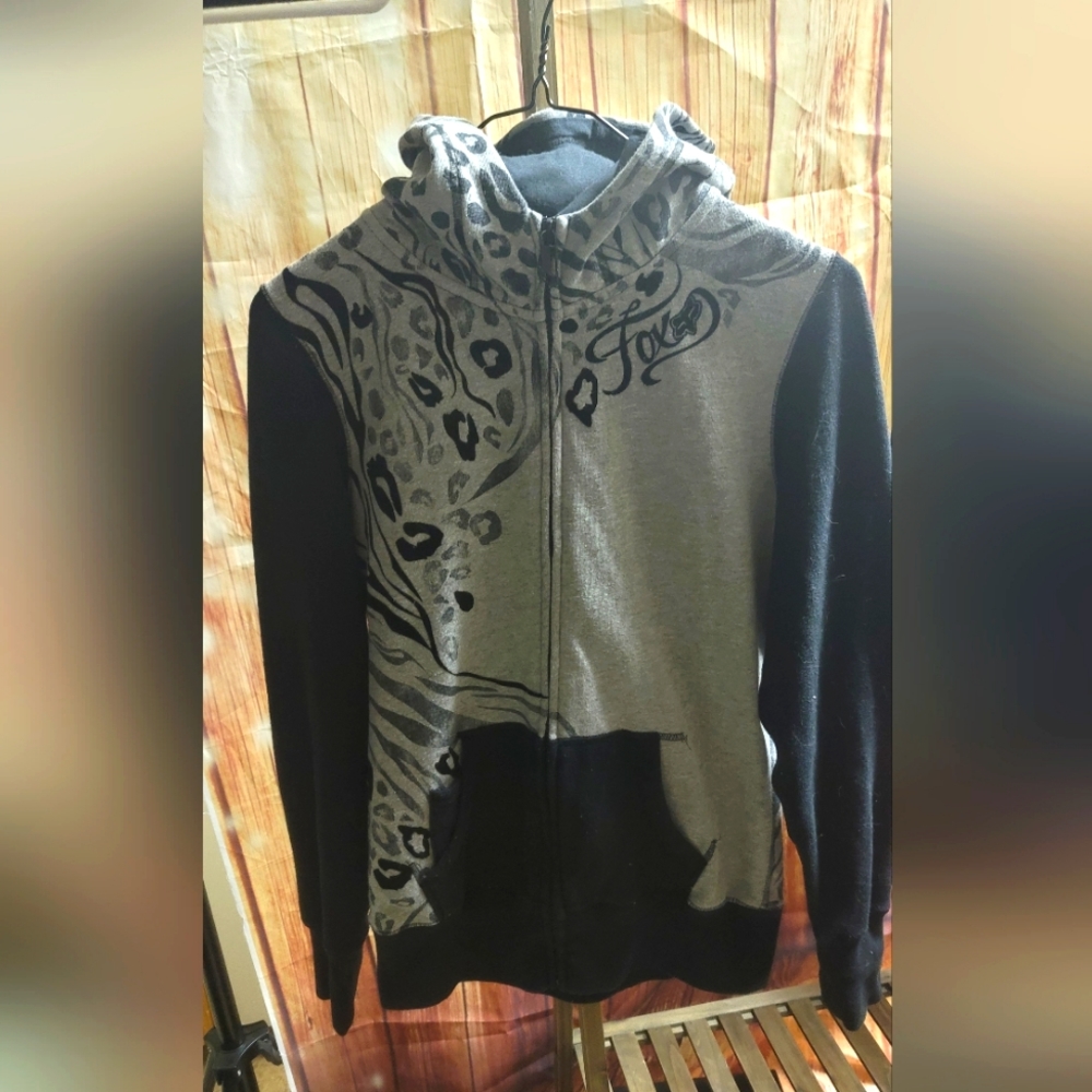 LADIES FOX ZIP UP ANIMAL PRINT SIZED MEDIUM SWEATER